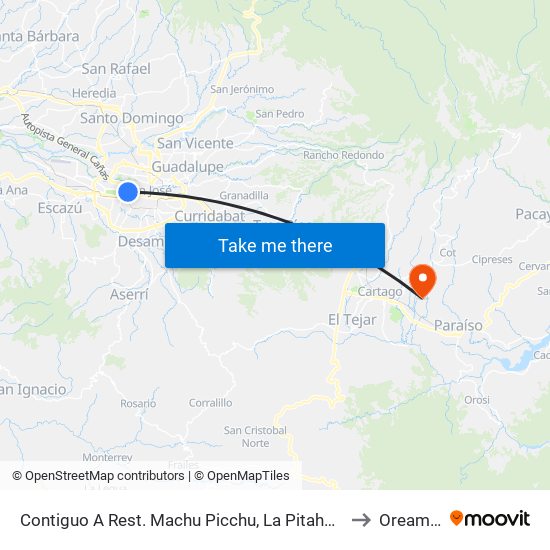 Contiguo A Rest. Machu Picchu, La Pitahaya San José to Oreamuno map