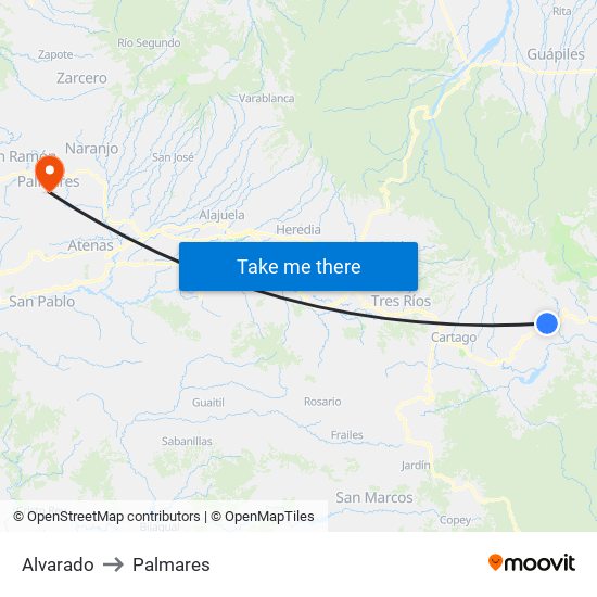 Alvarado to Palmares map