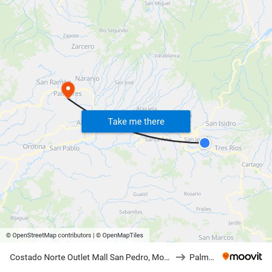 Costado Norte Outlet Mall San Pedro, Montes De Oca to Palmares map