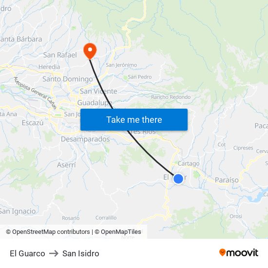 El Guarco to San Isidro map