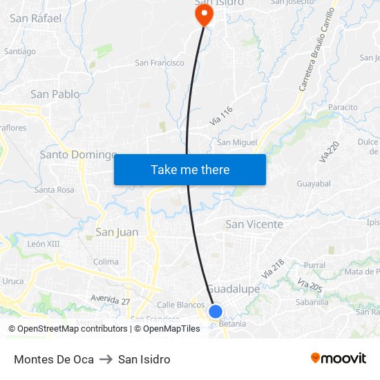 Montes De Oca to San Isidro map