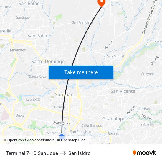 Terminal 7-10 San José to San Isidro map