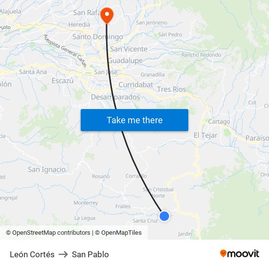León Cortés to San Pablo map