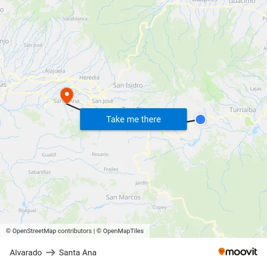 Alvarado to Santa Ana map