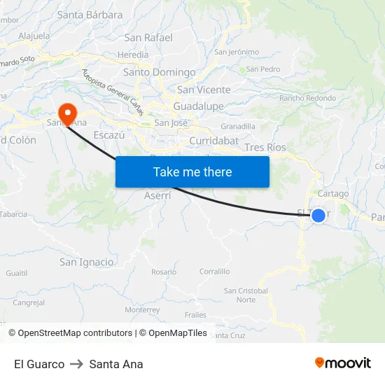 El Guarco to Santa Ana map
