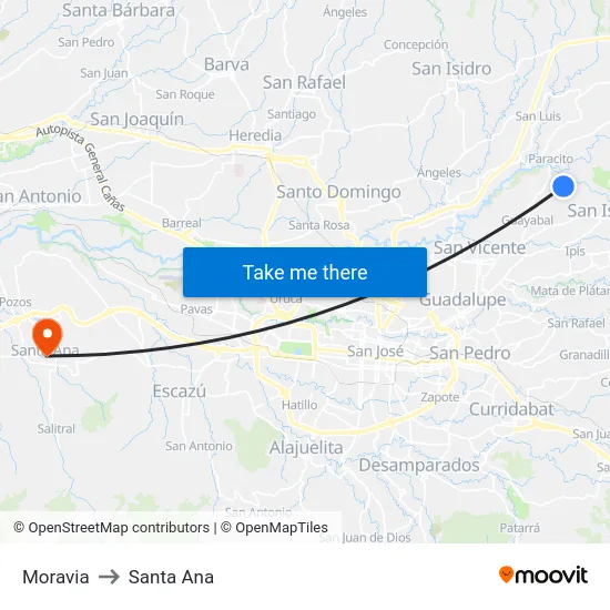 Moravia to Santa Ana map