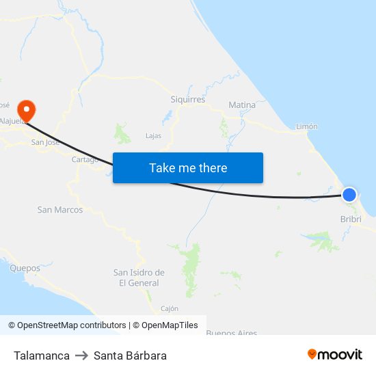 Talamanca to Santa Bárbara map