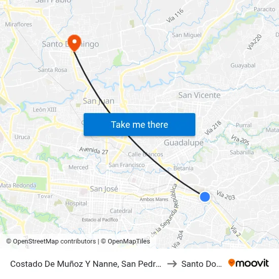 Costado De Muñoz Y Nanne, San Pedro Montes De Oca to Santo Domingo map