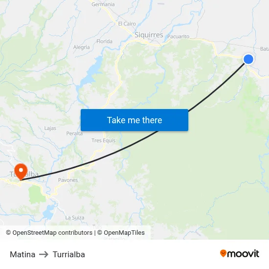 Matina to Turrialba map