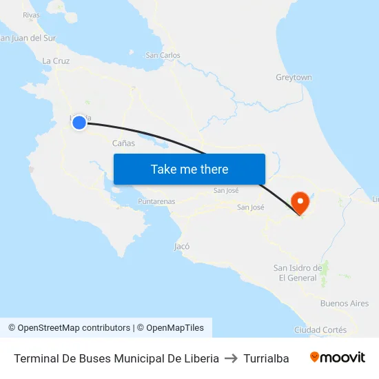Terminal De Buses Municipal De Liberia to Turrialba map