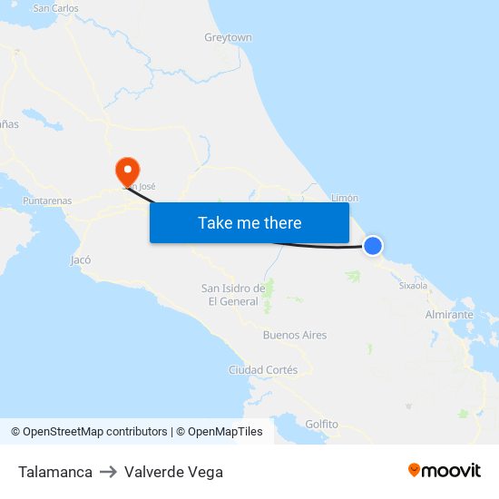 Talamanca to Valverde Vega map