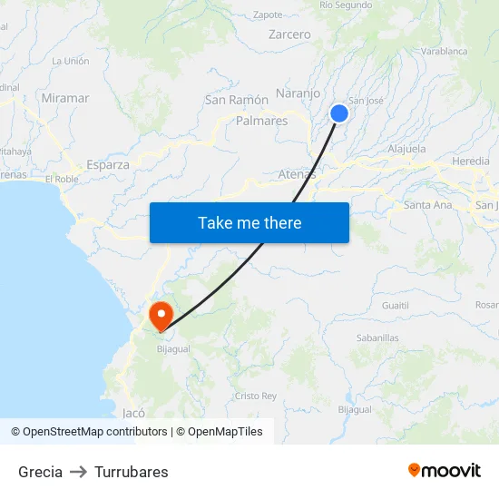 Grecia to Turrubares map