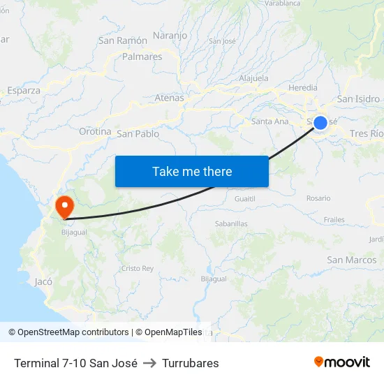 Terminal 7-10 San José to Turrubares map