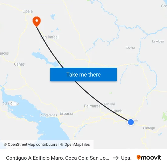 Parada Del Bingo De La Cruz Roja, Coca Cola San José to Upala map