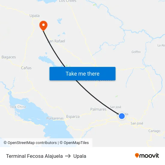 Terminal Fecosa Alajuela to Upala map