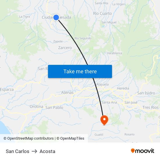 San Carlos to Acosta map