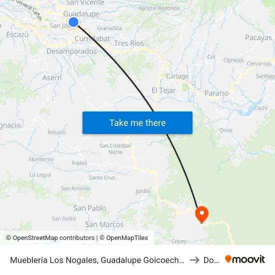 Mueblería Los Nogales, Guadalupe Goicoechea to Dota map