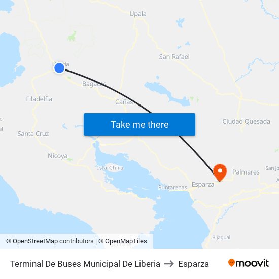Terminal De Buses Municipal De Liberia to Esparza map