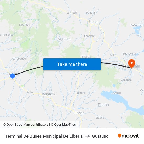 Terminal De Buses Municipal De Liberia to Guatuso map