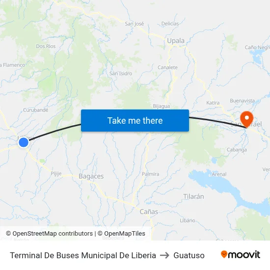 Terminal De Buses Municipal De Liberia to Guatuso map