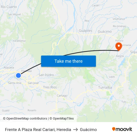 Frente A Plaza Real Cariari, Heredia to Guácimo map
