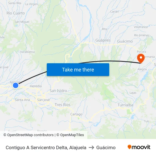 Contiguo A Servicentro Delta, Alajuela to Guácimo map