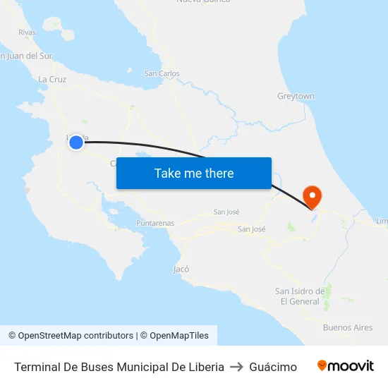 Terminal De Buses Municipal De Liberia to Guácimo map