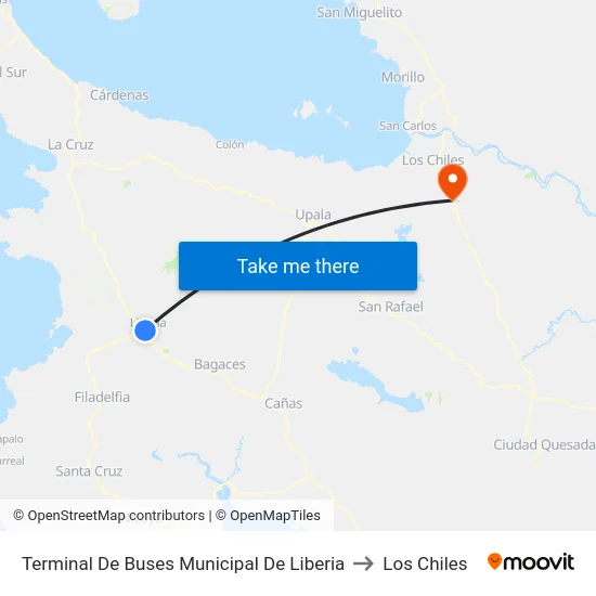 Terminal De Buses Municipal De Liberia to Los Chiles map