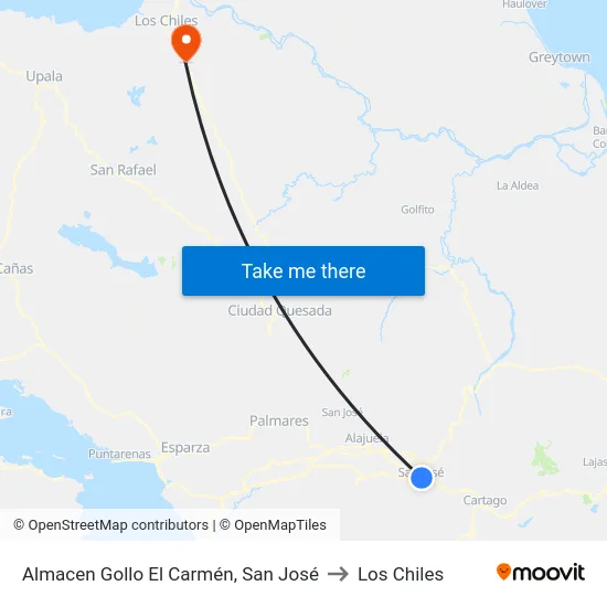 Almacen Gollo El Carmén, San José to Los Chiles map