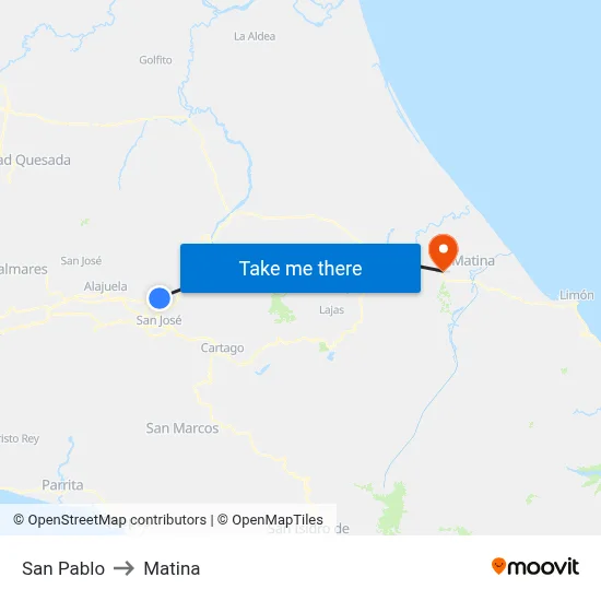 San Pablo to Matina map