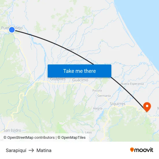 Sarapiquí to Matina map