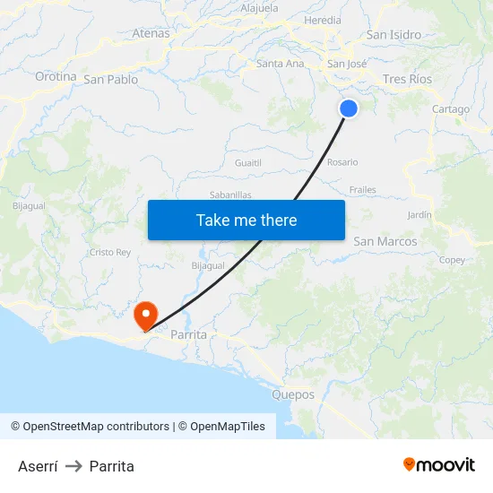 Aserrí to Parrita map