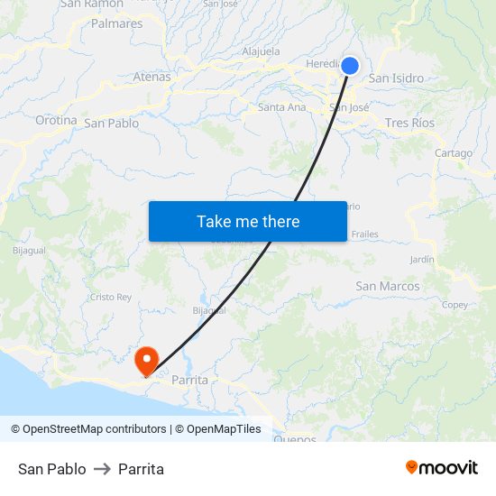 San Pablo to Parrita map