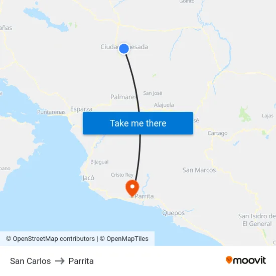 San Carlos to Parrita map