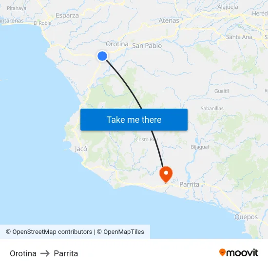 Orotina to Parrita map