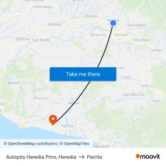 Autopits Heredia Pirro, Heredia to Parrita map