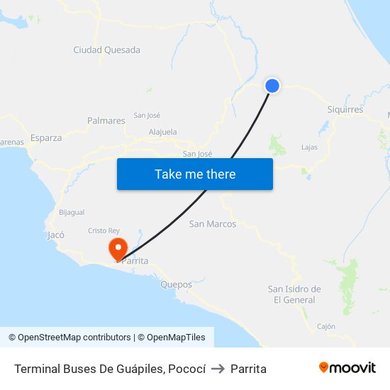 Terminal Buses De Guápiles, Pococí to Parrita map