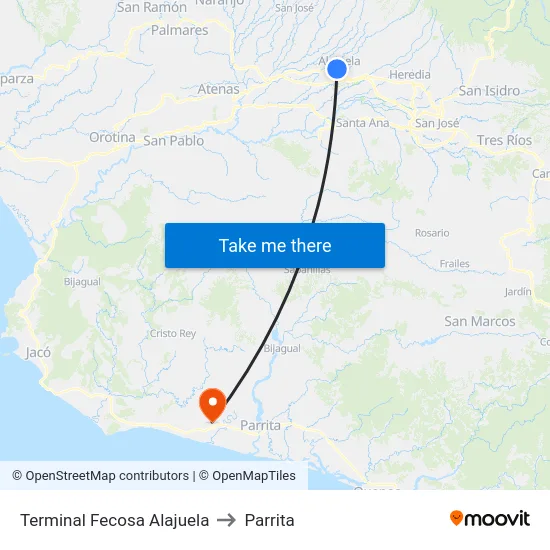 Terminal Fecosa Alajuela to Parrita map