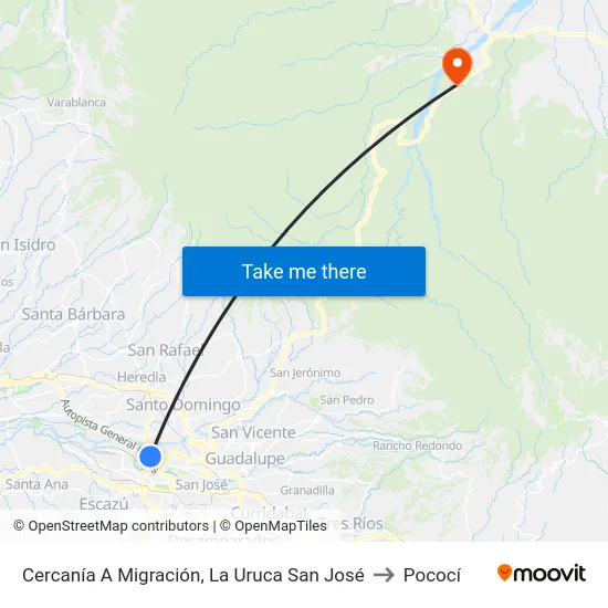 Cercanía A Migración, La Uruca San José to Pococí map
