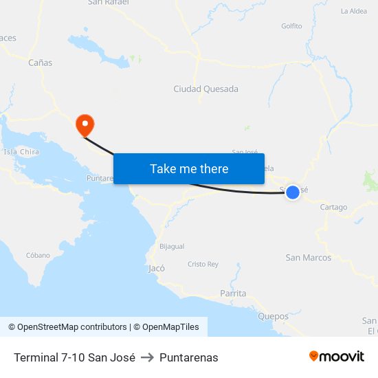 Terminal 7-10 San José to Puntarenas map