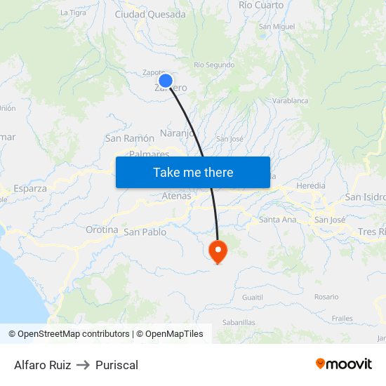Alfaro Ruiz to Puriscal map