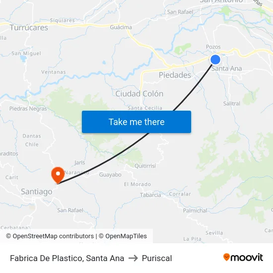 Fabrica De Plastico, Santa Ana to Puriscal map