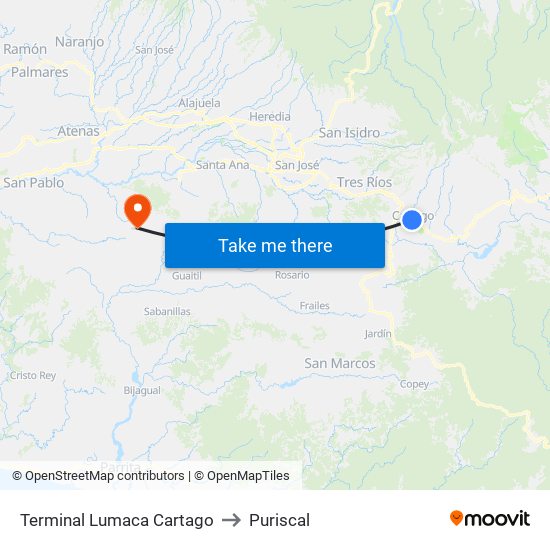 Terminal Lumaca Cartago to Puriscal map