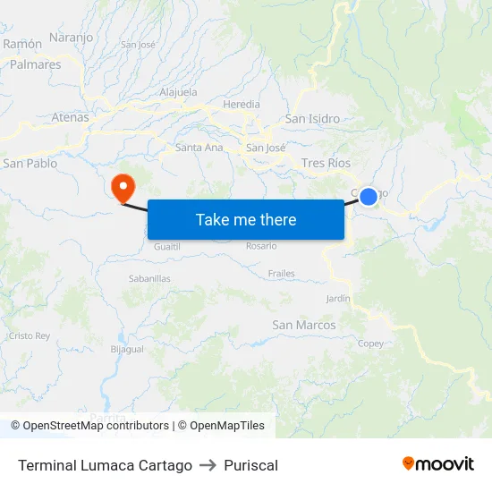 Terminal Lumaca Cartago to Puriscal map
