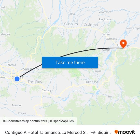 Contiguo A Hotel Talamanca, La Merced San José to Siquirres map