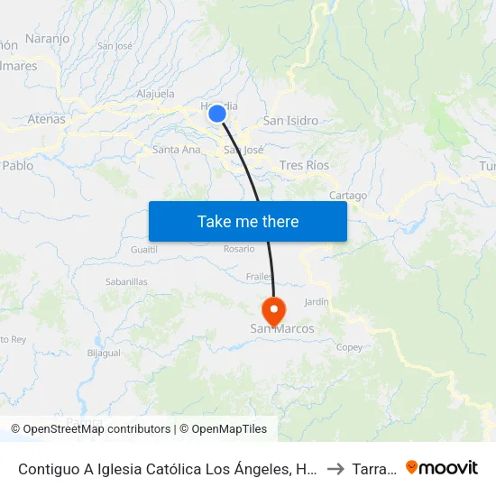 Contiguo A Iglesia Católica Los Ángeles, Heredia to Tarrazú map