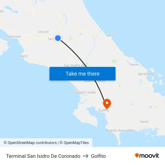 Terminal San Isidro De Coronado to Golfito map