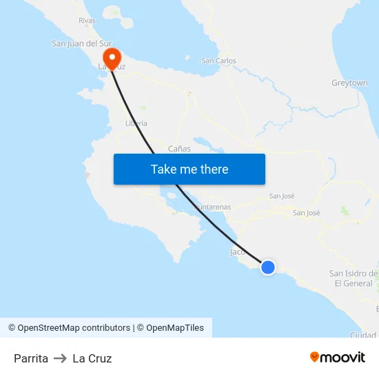 Parrita to La Cruz map