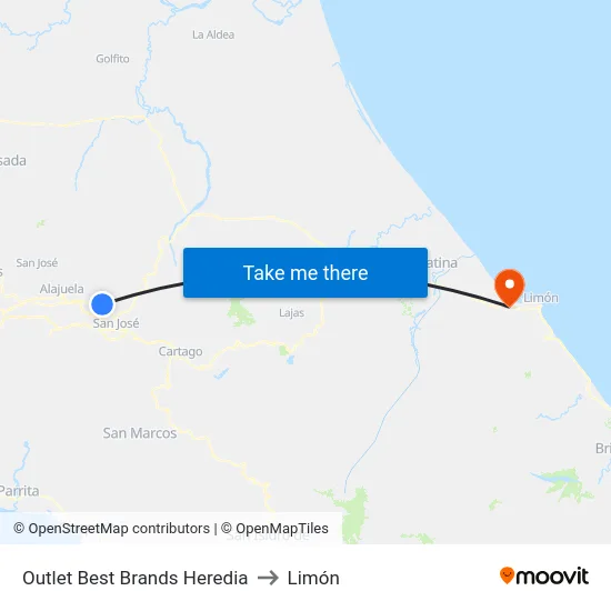 Outlet Best Brands Heredia to Limón map