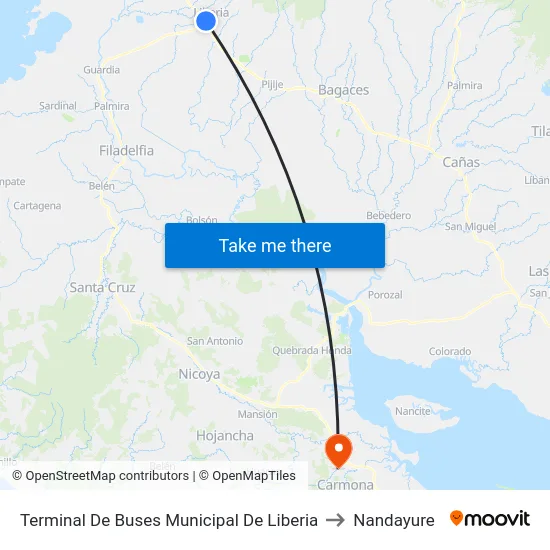 Terminal De Buses Municipal De Liberia to Nandayure map